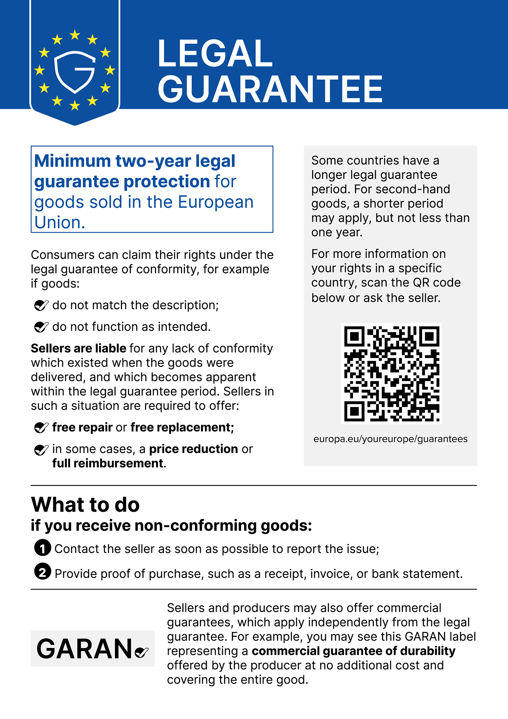 Information on the legal guarantee