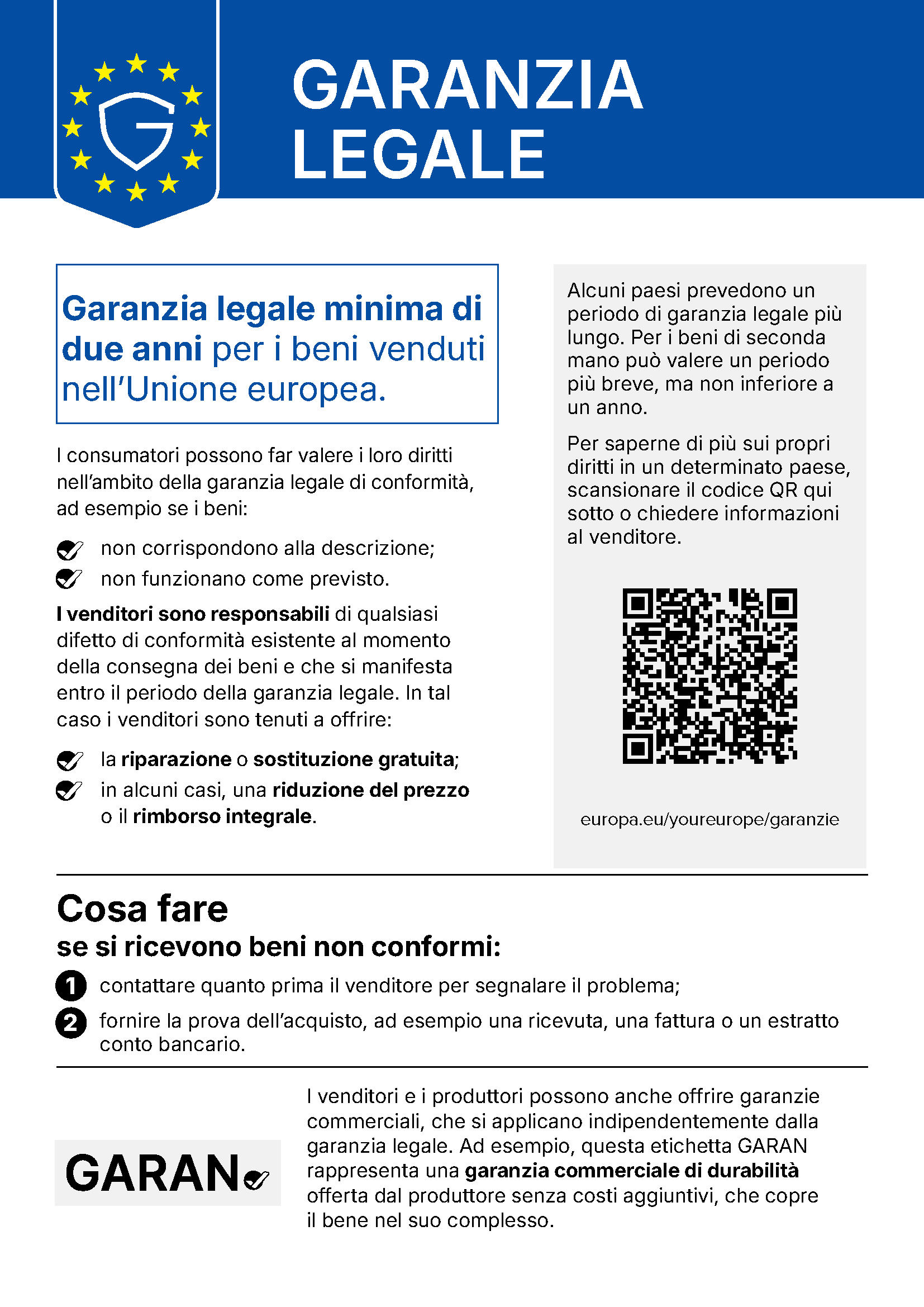 Informazioni sulla garanzia legale